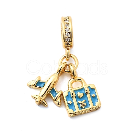 Brass Deep Sky Blue Enamel European Dangle Charms KK-F904-23G-1