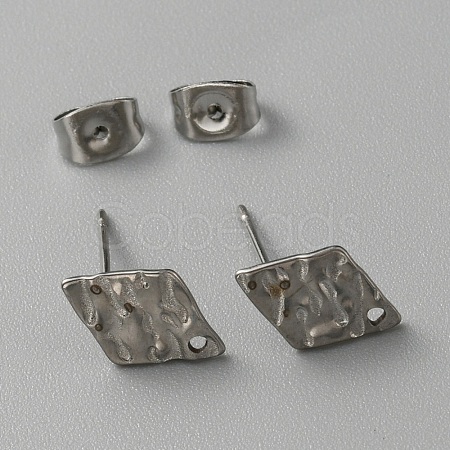 304 Stainless Steel Textured Geometry Stud Earring Findings with Hole STAS-WH0027-54L-1