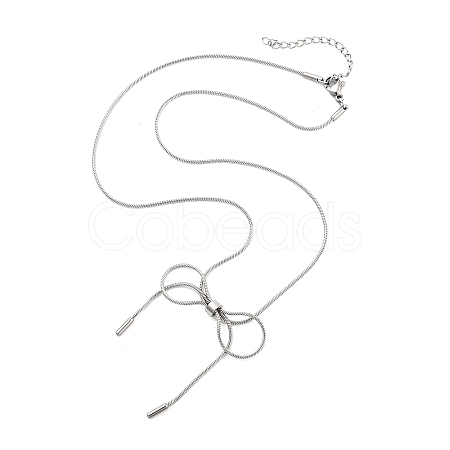304 Stainless Steel Round Snake Chain Bowknot Pendant Necklaces for Women NJEW-Z050-01P-01-1
