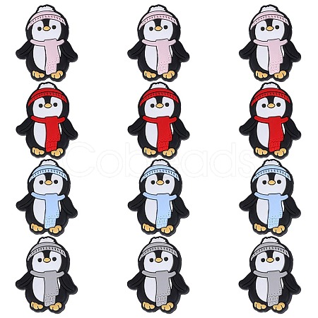 12Pcs 4 Colors Christmas Themed Food Grade Eco-Friendly Silicone Focal Beads SIL-SZ0001-15-1