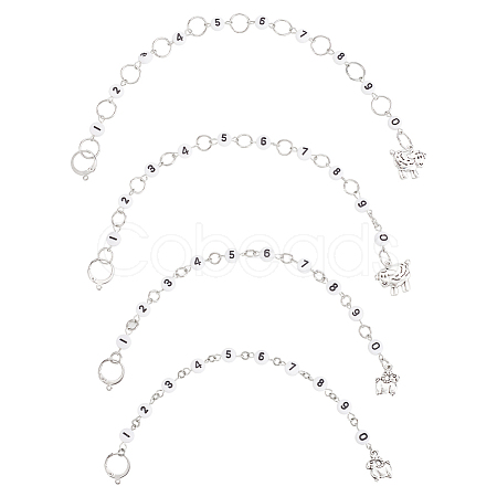 4Pcs 4 Style Acrylic Beaded Knitting Row Counter Chains with Alloy Sheep Charm HJEW-AB00664-1