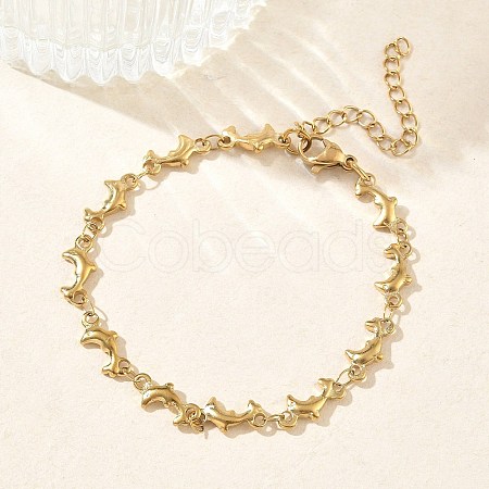 Women's 304 Stainless Steel Dolphin Link Chains Bracelets BJEW-G790-02G-1