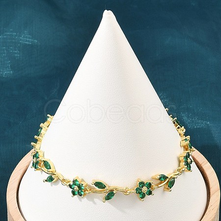 Brass Pave Cubic Zirconia Flower Link Chain Bracelets for Women KK-CBA68DA-14G-10-1