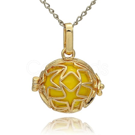 Golden Tone Brass Hollow Round Cage Pendants KK-J231-05G-1