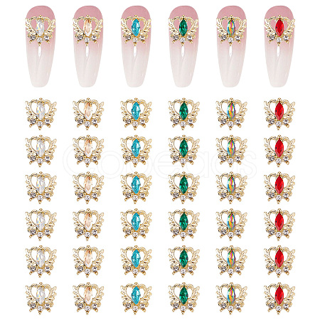36Pcs 6 Colors Alloy Rhinestone Cabochons MRMJ-CP0001-08-1