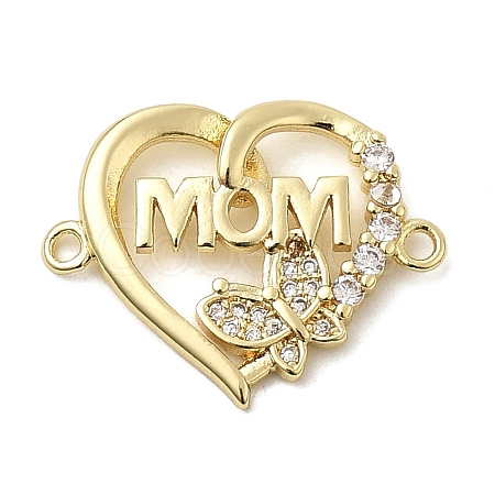 Heart Brass Micro Pave Clear Cubic Zirconia Connector Charmss KK-CJC0013-14C-G-RS-1