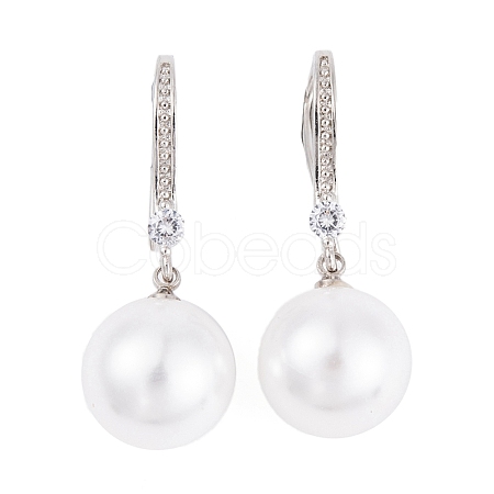 Rack Plating Brass Cubic Zirconia ABS Pearl Earring Hooks EJEW-S219-16P-07-1