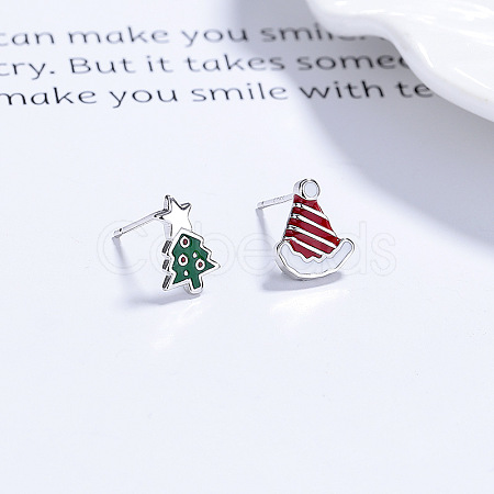 925 Sterling Silver Stud Earrings EJEW-F397-02P-1