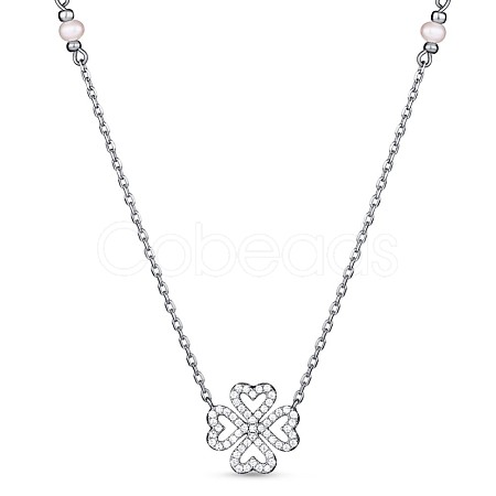 TINYSAND Clover 925 Sterling Silver Cubic Zirconia Pendant Necklaces TS-N339-S-1