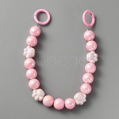 Rainbow Plated Opaque Acrylic Round & Paw Print Bead Chain Bag Straps PURS-WH0001-50D-1