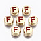 Alloy Enamel Beads, Cadmium Free & Lead Free, Flat Round with Initial Letters, Light Gold, Red, Letter.F, 8x4mm, Hole: 1.5mm