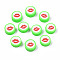 Handmade Polymer Clay Beads, Flat Round with Mouth, Spring Green, 9.5~10x4~4.5mm, Hole: 1.6mm