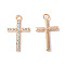 Alloy Crystal Rhinestone Pendants, Cross Charms, Cadmium Free & Lead Free, Light Gold, 25.5x15x2mm, Hole: 2mm