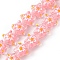 Handmade Lampwork Beads Strands, Hand Drawn Beads, with Enamel, Star with Sakura Pattern, Pink, 13x13.5x12mm, Hole: 1mm, about 33pcs/strand, 14.72 inch(37.4cm)