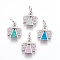 Brass Cubic Zirconia Pendants, with Synthetic Opal, Angel, Platinum, Mixed Color, 14.5x12x2.5mm, Hole: 4mm