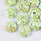 PVC Paillette Cabochons, Cluster Beads, with Glass Seed Beads and Golden Plated Brass Perforated Disc Settings, Flower, Light Green, 20~23x10~11mm