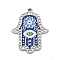 304 Stainless Steel Rhinestone Pendants, with Enamel, Hamsa Hand with Flower & Evil Eye Charm, Stainless Steel Color, 26x20.5x2mm, Hole: 1.6mm