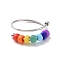 Rainbow Color Glass Beaded Rotating Open Cuff Ring, 201 Stainless Steel Wire Wrap Ring for Anxiety Stress Relief, Stainless Steel Color, US Size 8 3/4(18.7mm)