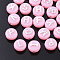 Plating Opaque Acrylic Beads, Metal Enlaced, Horizontal Hole, Flat Round with Letter, Pink, 10x6mm, Hole: 1.8mm