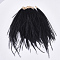 Ostrich Feather Tassel Big Pendant Decorations, with Brass Findings, Golden, Black, 130~170x4mm, Hole: 1.6mm