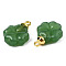 Glass Charms, with Golden Brass Loops, Clover, Green, 14.5x10.5x4.5mm, Hole: 1.6mm & 1mm