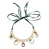 Christmas Alloy Enamel Christmas Tree Wreath Pendant PU Leather Cord Bib Necklaces for Women FS-WG9C2A3-05-1