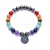 Alloy OM Symbol Charm Chakra Round Gemstone Beaded Stretch Bracelets ID6522-6-1