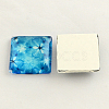 Floral Pattern Glass Flatback Square Cabochons GGLA-S022-15mm-37-2