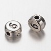 Flat Round Antique Silver Tone Alloy Number Beads PALLOY-K194-06AS-2