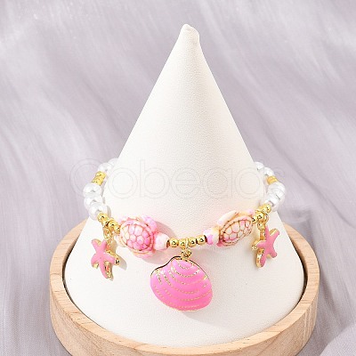 Ocean Brass Enamel Starfish Shell Shape Charm Bracelets for Women KK-CBA68DA-16G-04-1
