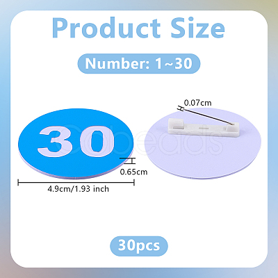 1 Set Round ABS Plastic Number 1~30 Brooches Sets JEWB-OC0001-02A-1