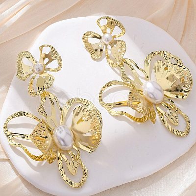Alloy & Iron & Imitation Pearl Stud Earrings EJEW-M075-09G-1