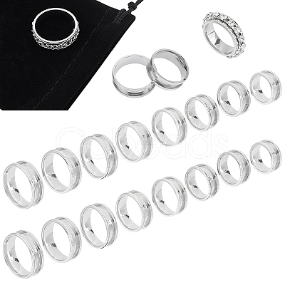 16Pcs 8 Size 201 Stainless Steel Grooved Finger Ring Settings STAS-UN0041-45-1