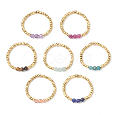 Round Glass Seed Beads Finger Rings for Women RJEW-JR00984-1