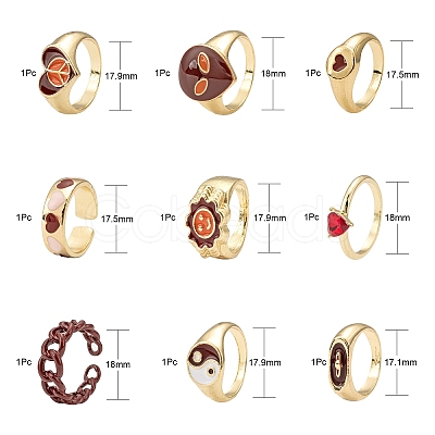 9Pcs 9 Style Heart & Curb Chain & Oval Rings RJEW-LS0001-57-1
