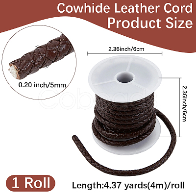 1 Roll Round Braided Cowhide Leather Cord NWIR-CL0001-01A-1