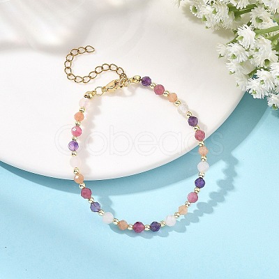 Natural Tourmaline & Rose Quartz & Sunstone & Amethyst Faceted Round Beaded Bracelets BJEW-JB14144-1
