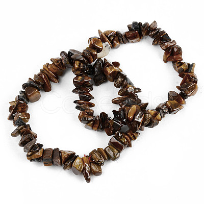Unisex Chip Natural Tiger Eye Beaded Stretch Bracelets BJEW-S143-02-1