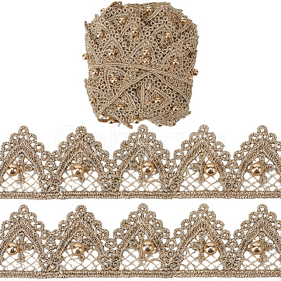 5 Yards Polyester & ABS Plastic Imitation Pearl Lace Ribbon OCOR-GF0004-92A-1