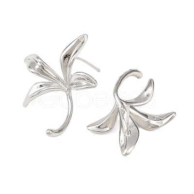Flower Brass Stud Earring Findings KK-F921-01P-1