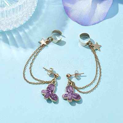 Light Gold 304 Stainless Steel Cuff Earring Chains EJEW-JE05685-02-1