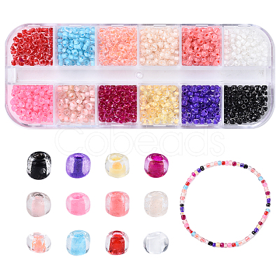 48G 12 Colors Transparent Glass Seed Beads SEED-YW0002-74-1
