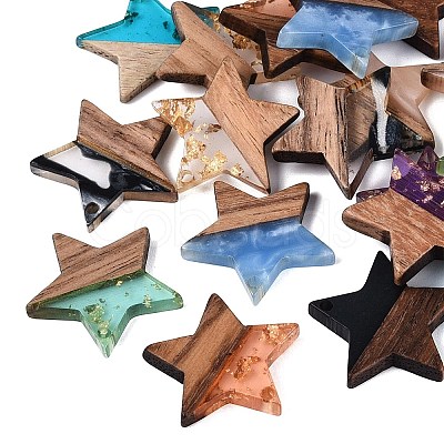 Opaque & Transparent Resin & Walnut Wood Pendants RESI-N053-31-1