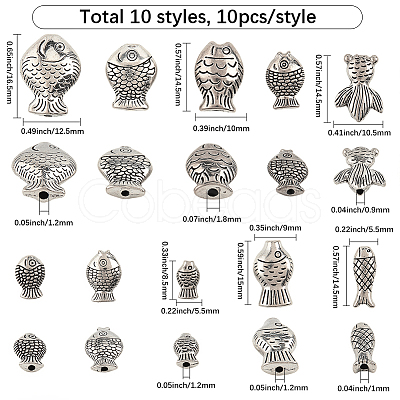 100Pcs 10 Styles Tibetan Style Alloy Beads TIBEB-SC0001-55-1
