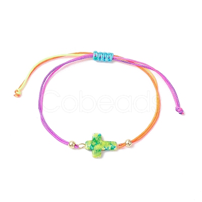 Spray Painted Synthetic Turquoise Cross Braided Bead Bracelets BJEW-JB12583-1
