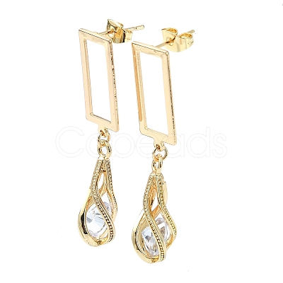 Rectangle & Teardrop Brass Micro Pave Cubic Zirconia Dangle Stud Earrings EJEW-D098-18G-1