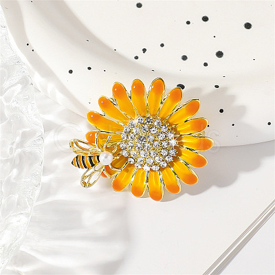 Sunflower & Bee Alloy Enamel Brooches PW-WG45BEB-01-1