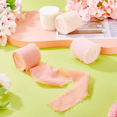 4 Rolls 4 Colors Frayed Polyester Ribbon OCOR-TA0002-87B-1