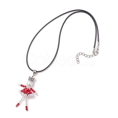 2Pcs 2 Colors Alloy Glass Beaded Christmas Doll Pendant Necklaces NJEW-MZ00135-1