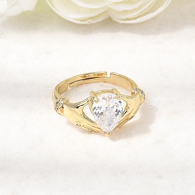 Brass Micro Pave Cubic Zirconia Rings for Women RJEW-K312-04G-1